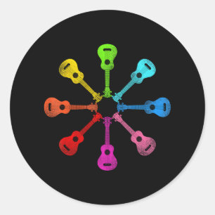 Hawaiian Ukulele Uke Rainbow Ukulele Classic Round Sticker