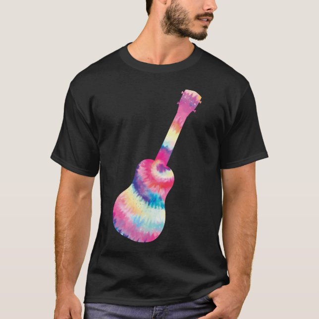 Hawaiian Ukulele Uke Tie Dye Ukulele Watercolor T-Shirt (Front)
