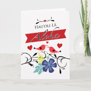 Hawaiian Valentine's Day with Tropical Iiwi Birds Card