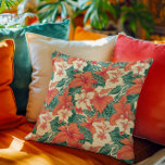 Hawaiian vibe aesthetic tropical flowers pattern cushion<br><div class="desc">Aesthetic Hawaiian vibe with colourful tropical flowers and green leaves in a seamless pattern.</div>