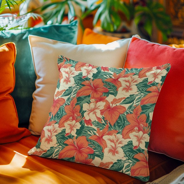 Hawaiian vibe aesthetic tropical flowers pattern cushion (Creator Uploaded)