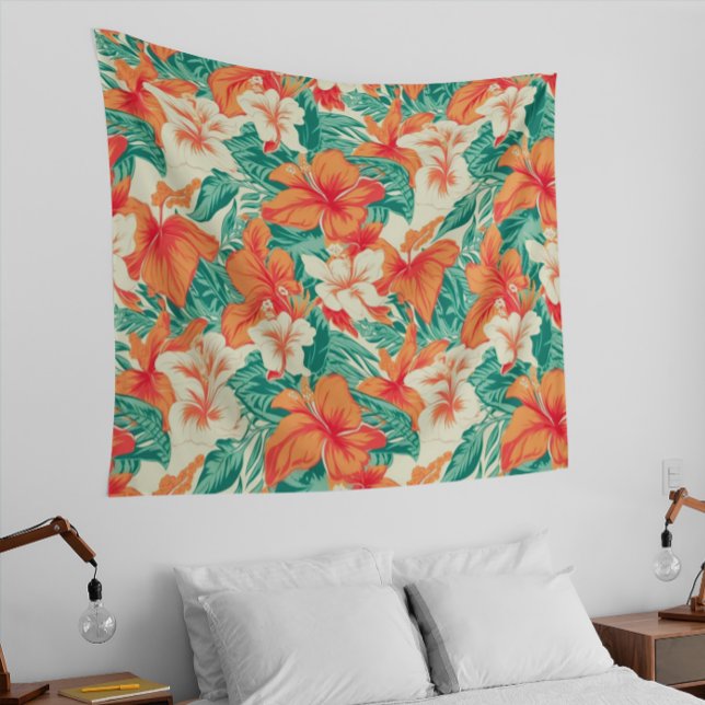 Hawaiian vibe colourful tropical flowers tapestry (Creator Uploaded)