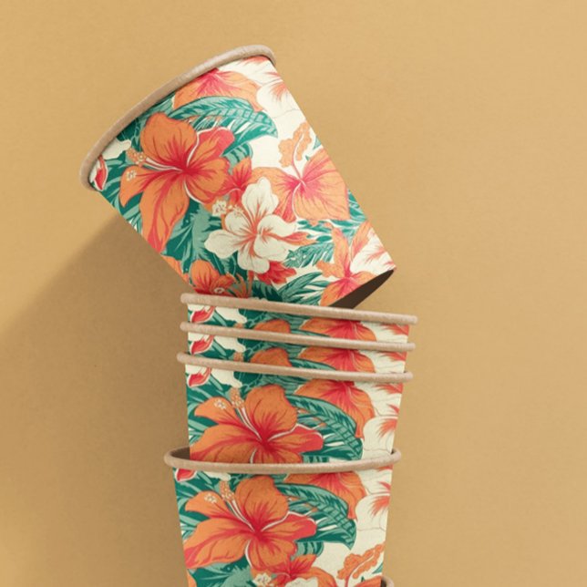 Hawaiian vibe tropical flowers pattern paper cups (Creator Uploaded)
