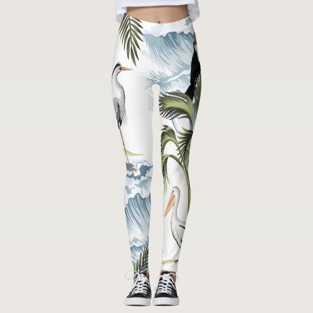 Hawaiian vintage, floral summer pattern. leggings (Front)