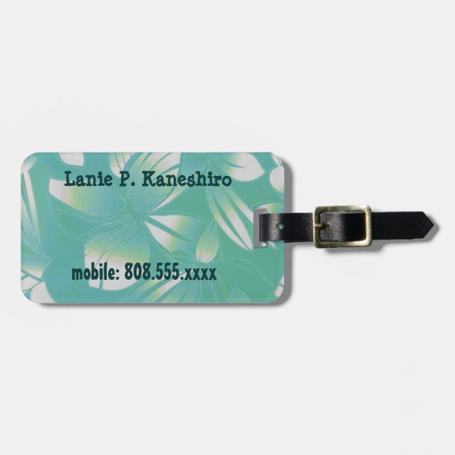 Hawaiian Vintage Floral Turquoise Luggage Tag (Front Horizontal)