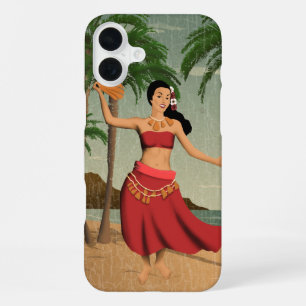 Hawaiian Vintage Hula Girl Distressed Postcard iPhone 16 Plus Case