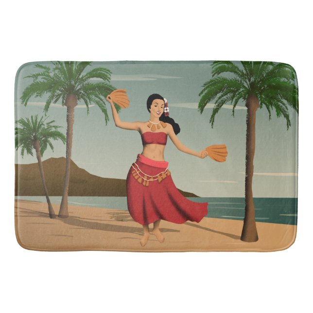 Hawaiian Vintage Hula Girl Postcard Bath Mat (Front)