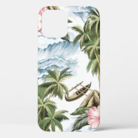 Hawaiian vintage island,  palm tree,  boat,  pink 