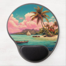 Hawaiian vintage island, palm tree, boat, pink