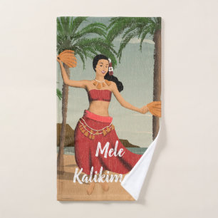 Hawaiian Vintage Mele Kalikimaka Postcard Hand Towel