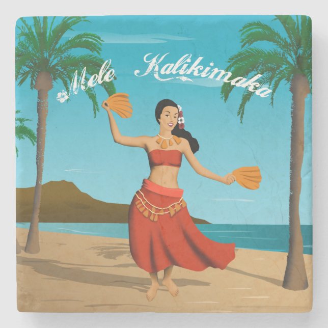 Hawaiian Vintage Mele Kalikimaka Postcard Stone Coaster (Front)