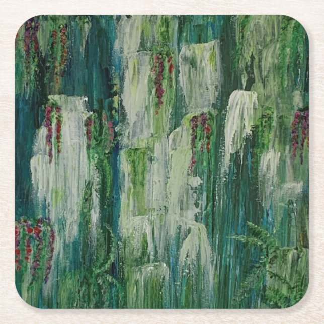 Hawaiian Waterfalls - Kauai Square Paper Coaster (Front)