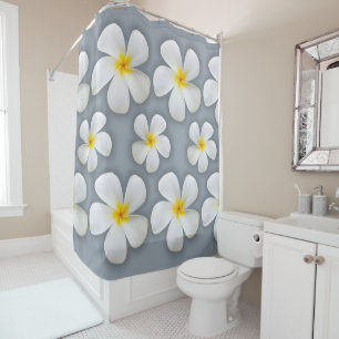 Hawaiian White Plumeria Flowers on silver Shower Curtain