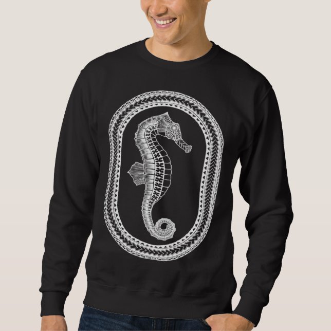 Hawaiian White Tribal Seahorse Beach Sweatshirt (Front)