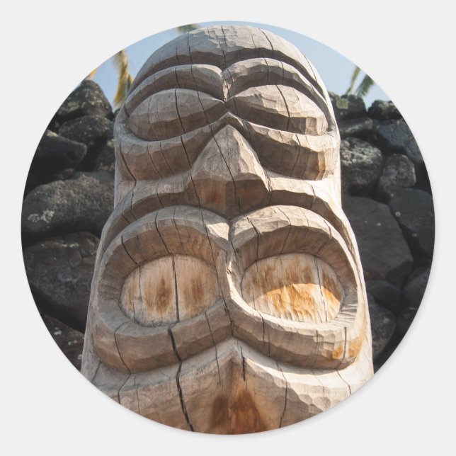 Hawaiian Wood Tiki Ki'i Big Island Native Carving Classic Round Sticker (Front)
