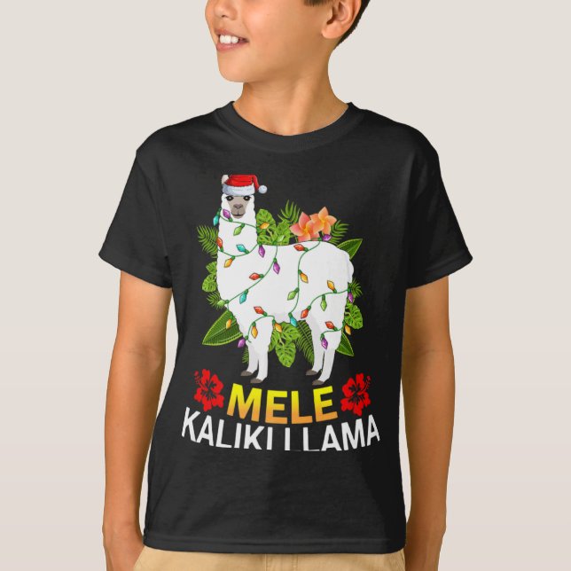 Hawaiian Xmas Llama Lights Mele Kalikimaka Llama C T-Shirt (Front)