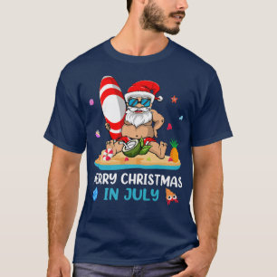 Hawaiian Xmas Summer Surfing Santa Merry Christmas T-Shirt