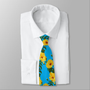 Hawaiian yellow hibiscus Botanical illustration Tie