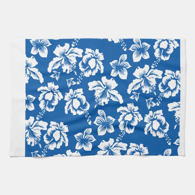 Hawiian Blue Flower Pattern Tea Towel (Horizontal)
