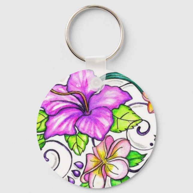 Hawiian Hibiscus Flowers Key Ring (Front)