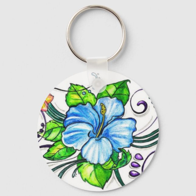 Hawiian Hibiscus Flowers Key Ring (Front)