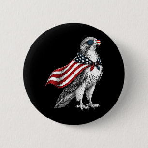 Hawk 4th Of July Us Aamerican Flag Patriotic Bird 6 Cm Round Badge