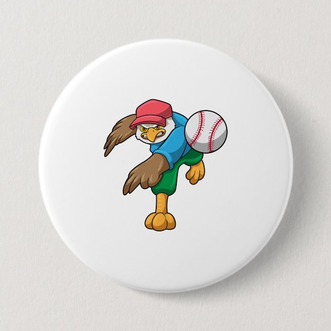 Hawk at Baseball with Baseball bat 7.5 Cm Round Badge (Front)