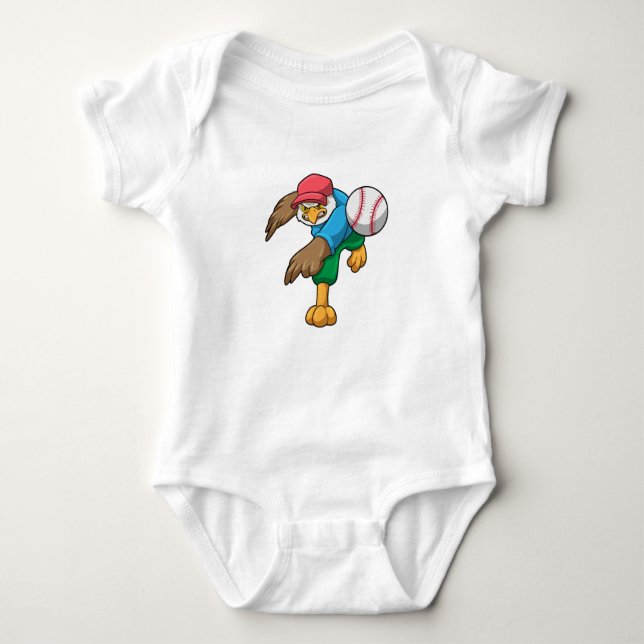 Hawk at Baseball with Baseball bat Baby Bodysuit (Front)
