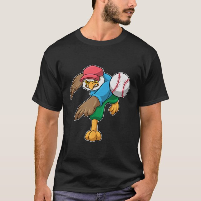 Hawk at Baseball with Baseball bat T-Shirt (Front)