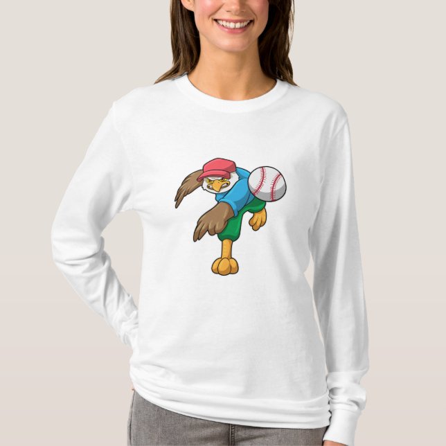 Hawk at Baseball with Baseball bat T-Shirt (Front)
