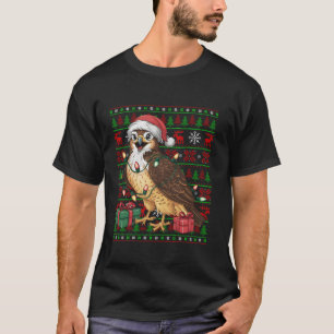 Hawk Bird Xmas Lights Ugly Santa Hat Hawk Christma T-Shirt