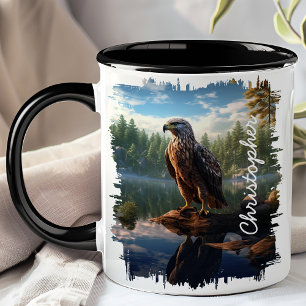 Hawk by Mountain Lake Reflection  Mug