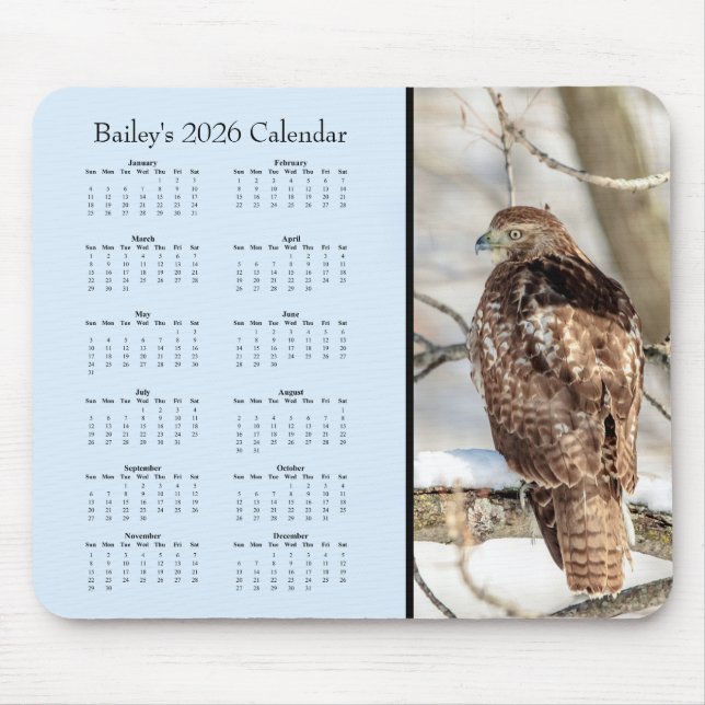 Hawk - Full year 2026 customizable calendar Mouse Pad (Front)