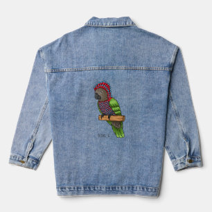 Hawk headed parrot bird cartoon illustration denim jacket