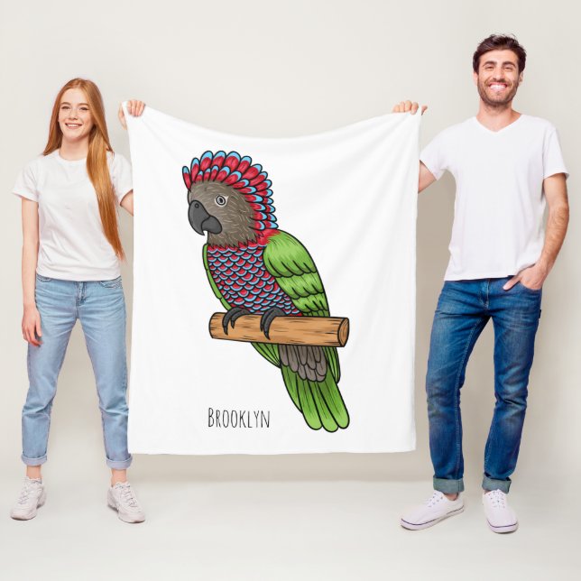 Hawk headed parrot bird cartoon illustration fleece blanket (In Situ)