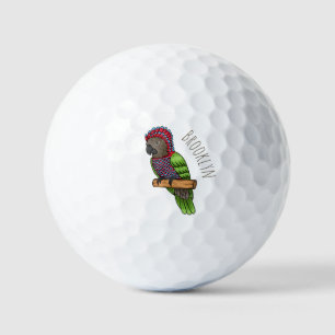 Hawk headed parrot bird cartoon illustration golf balls