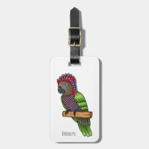Hawk headed parrot bird cartoon illustration luggage tag
