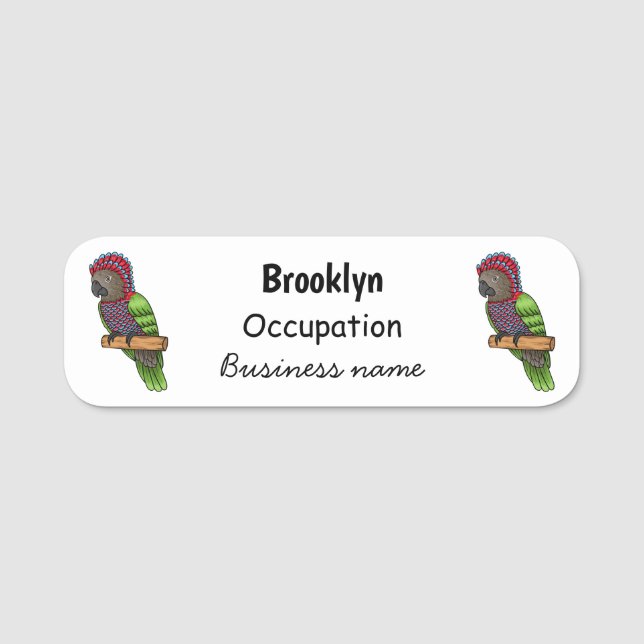 Hawk headed parrot bird cartoon illustration name tag (Front)