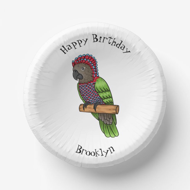 Hawk headed parrot bird cartoon illustration paper plate (Front)