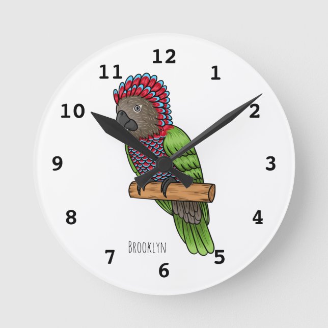 Hawk headed parrot bird cartoon illustration round clock (Front)