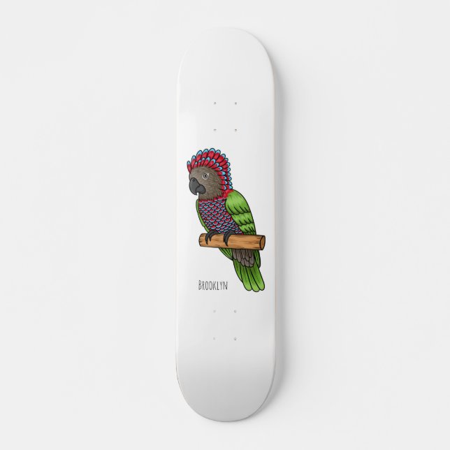 Hawk headed parrot bird cartoon illustration skateboard (Front)