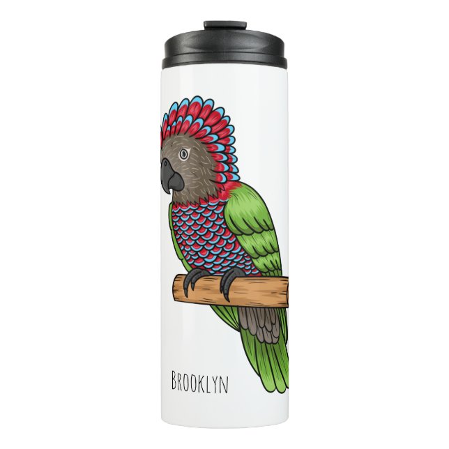 Hawk headed parrot bird cartoon illustration thermal tumbler (Front)