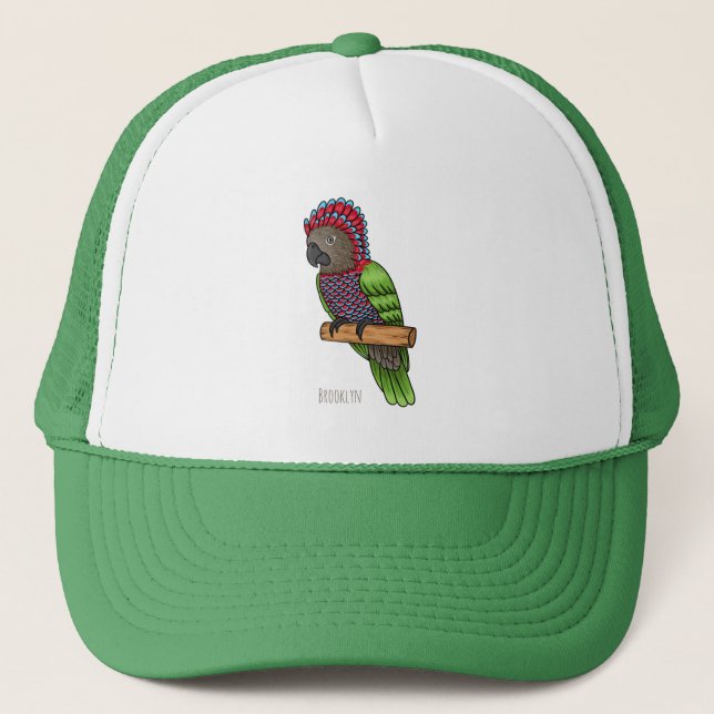 Hawk headed parrot bird cartoon illustration  trucker hat (Front)