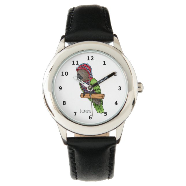 Hawk headed parrot bird cartoon illustration watch (Front)