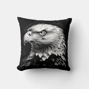 Hawk in black and white cushion