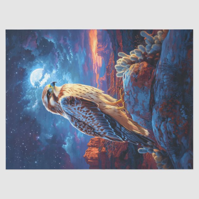 Hawk in the Desert Under a Full Moon Decoupage Tissue Paper (Front)