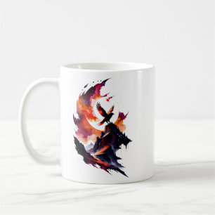 Hawk on Abstract Watercolor Landscape Coffee Mug