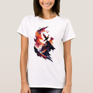 Hawk on Abstract Watercolor Landscape T-Shirt