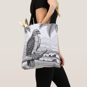Hawk Watching Over Ocean Horizon Colouring Tote Bag