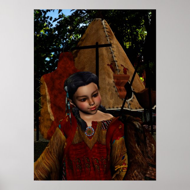 Hawk Whisper Native Girl & Hawk Poster (Front)